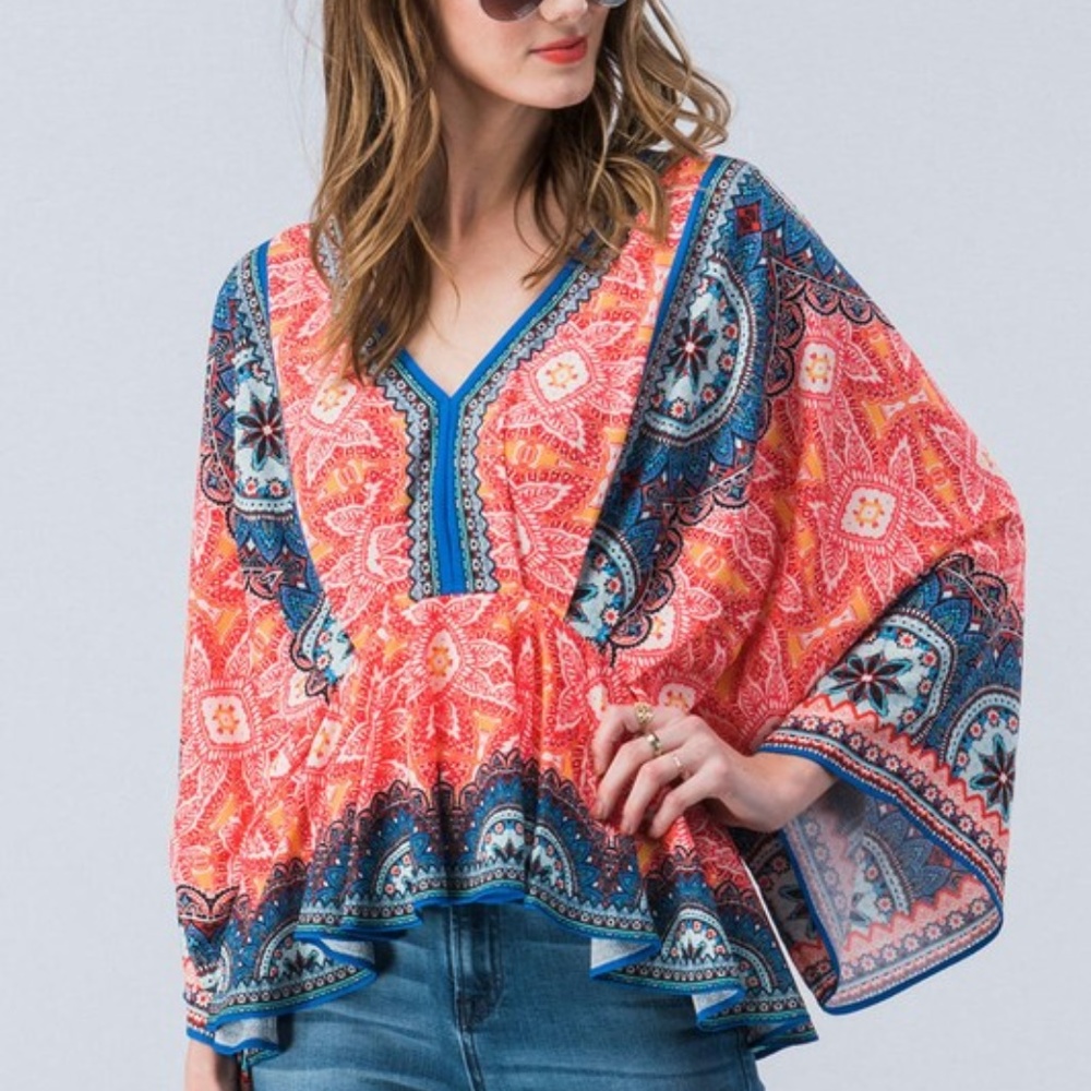 Boho Print  Dolman Sleeve Top